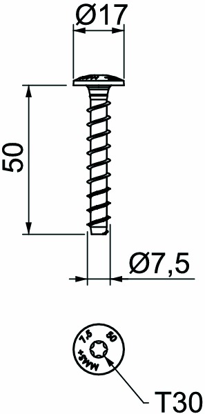 Betonschraube Ø7,5x50mm ST g/vz Halbrund TX Innensechsrund TX Bohrloch: 6mm