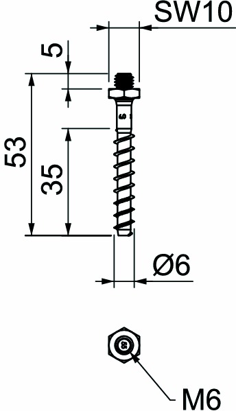 Betonschraube Ø6x55mm ST g/vz Außensechsk Bohrloch: 5mm