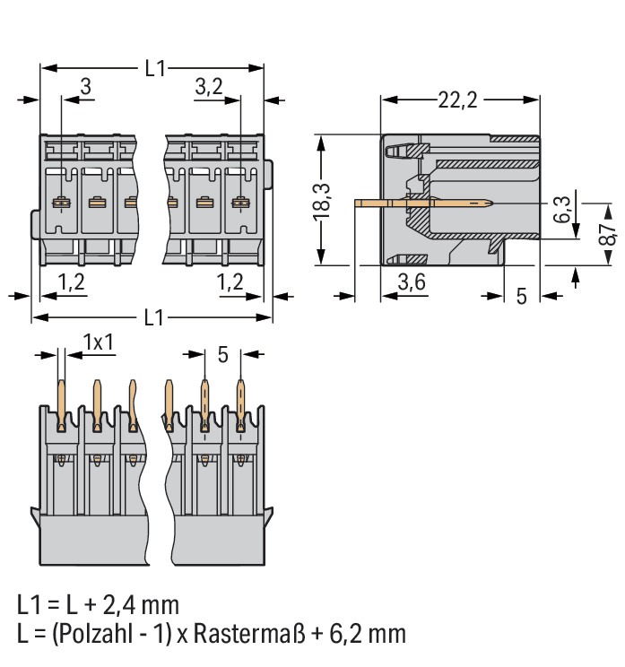 Platinenstecker Stift 2p Serie 769 gr 1re 5mm Zinn Löt 1,5mm frei