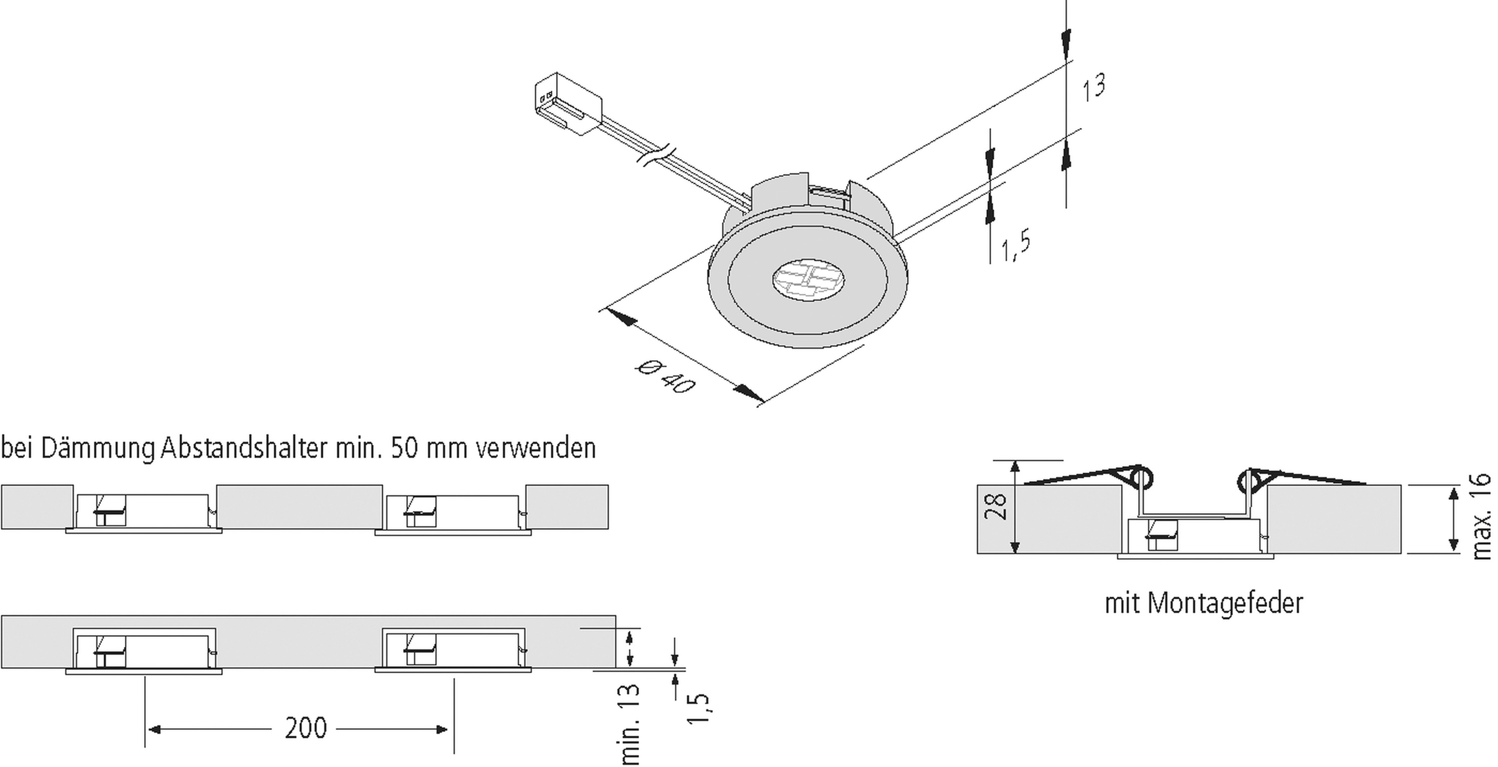 LED-Einbaustrahler 2,5W 3000K 165lm Konv edst mt 1LED Alu IP20 Ø/EB35mm