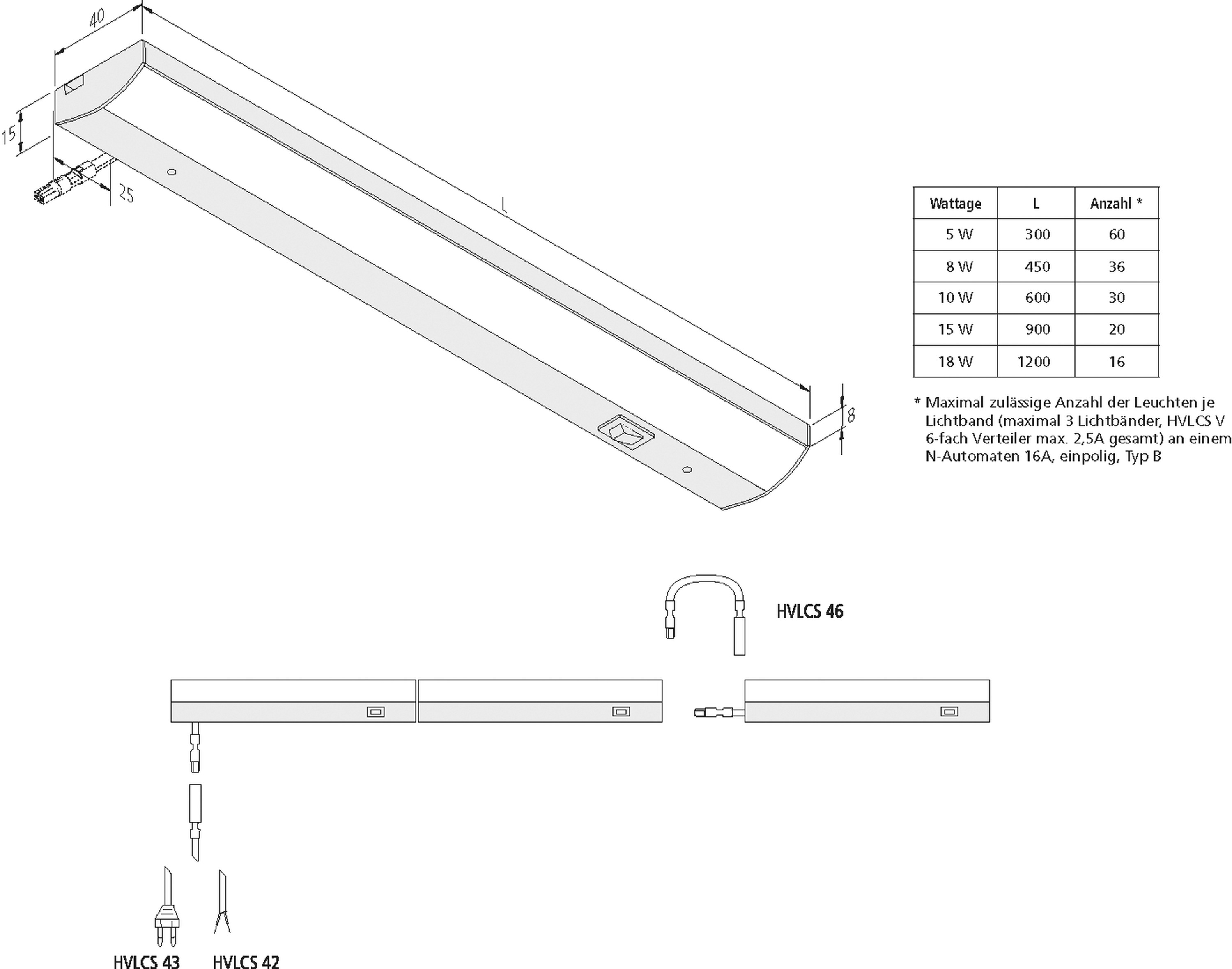 LED-Möbelleuchte 8W 3000K 712lm alu Konv IP20 450x40x15mm