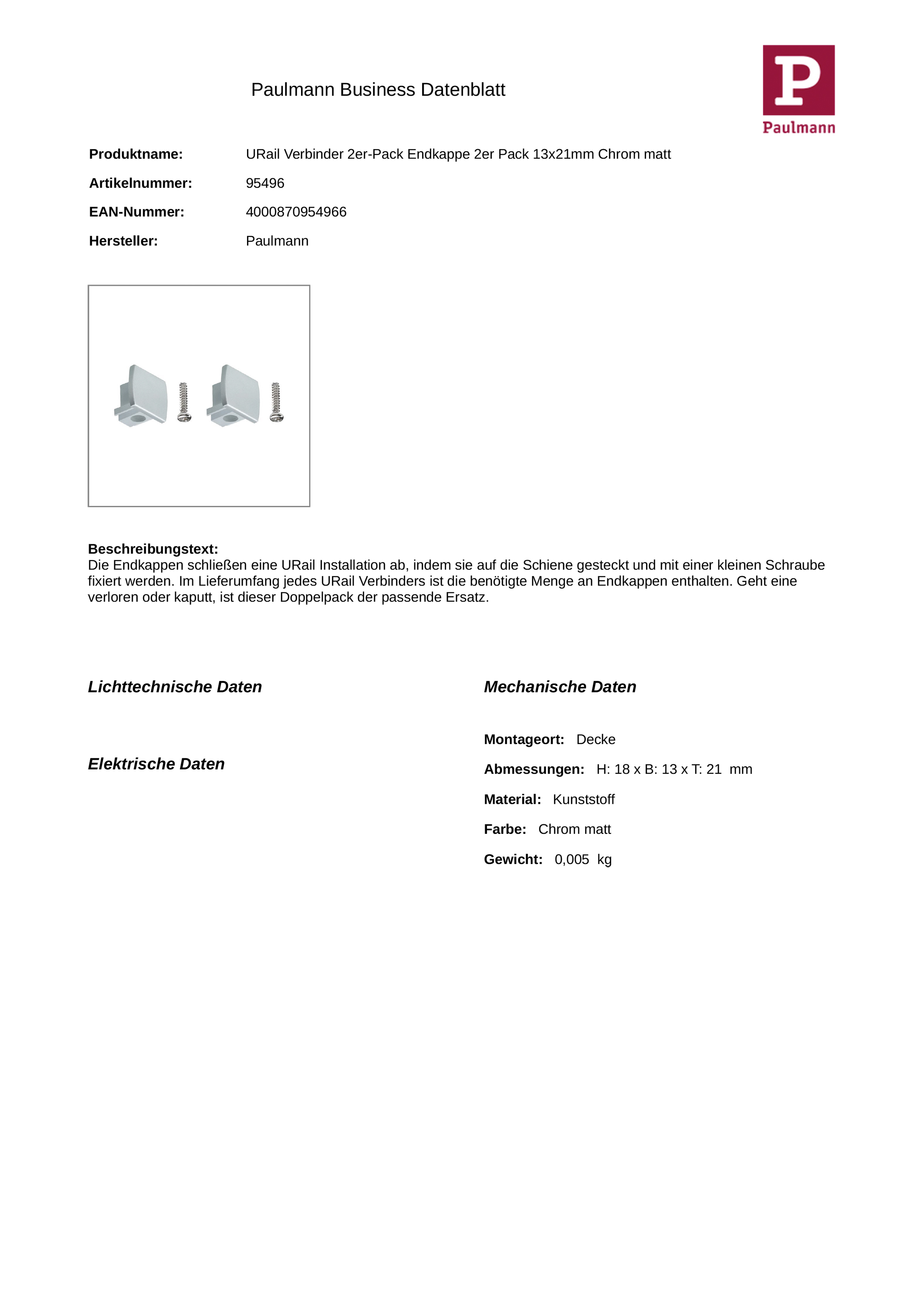 Endkappe chr URail Kst L21mm H18mm