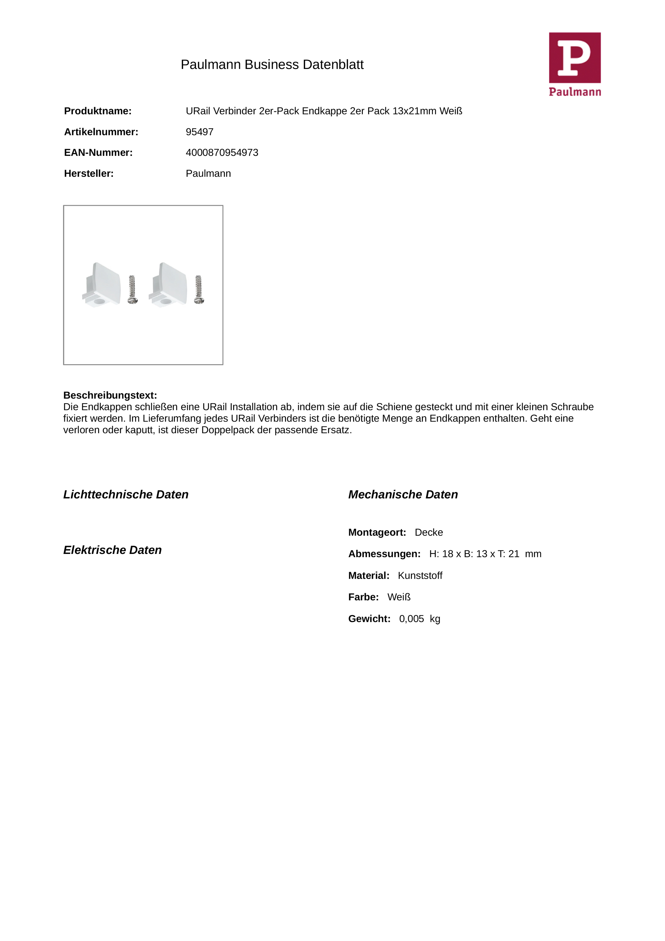 Endkappe ws URail Kst L21mm H18mm