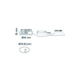 LED-Einbaustrahler 7W UNILED 2700K 610lm Konv 1LED Alu IP65 ws mt RF:hochglänzend