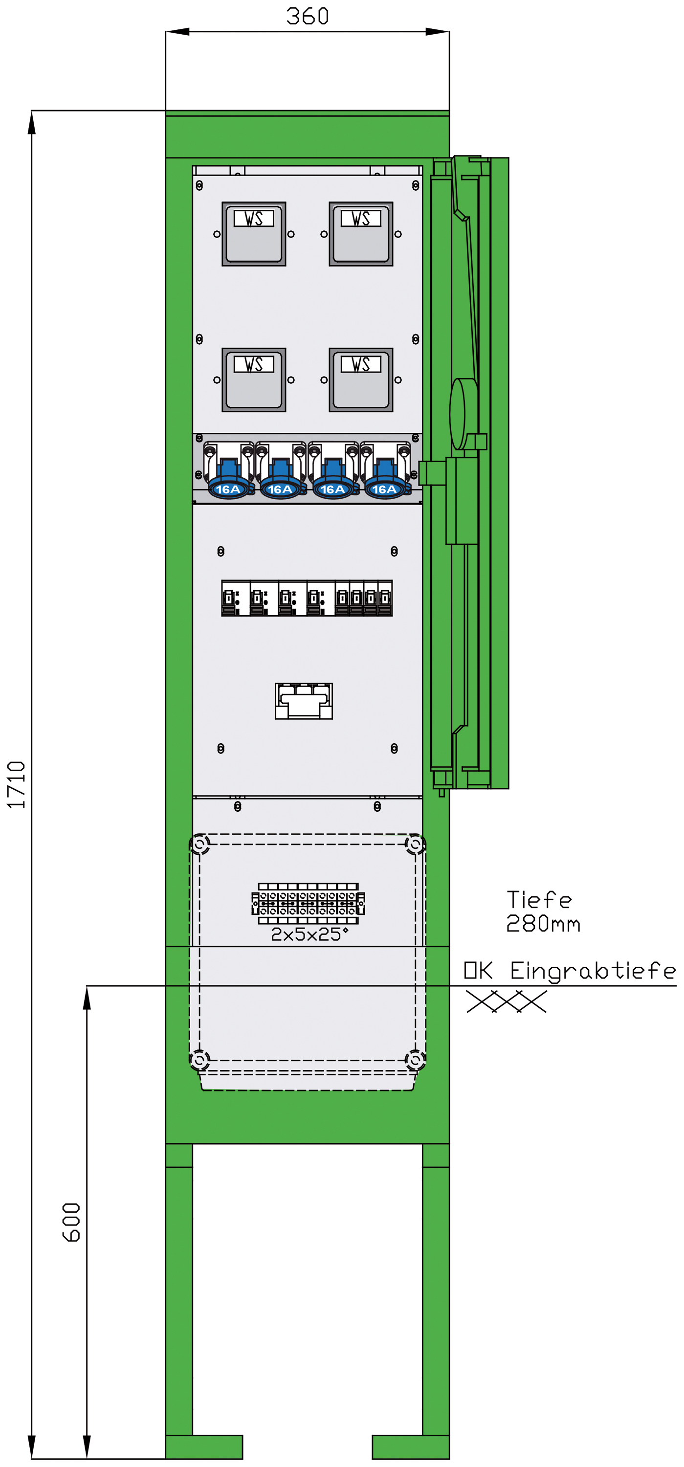 Baustromverteiler 24kVA 4CEE16A DIII IP44 Verteiler