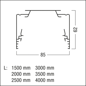 Tragschiene Lichtband 1-l TRINOS IP65 ws 1-längig L=2000mm
