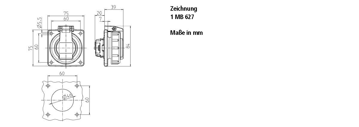 Anbausteckdose IP68 75x75mm ger bl Kst Schraubkl hfr