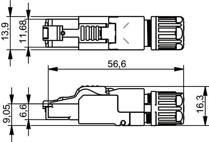 Modular-Stecker Cat6A RJ45 22-27AWG Feldkonf Schirm Litze massiv