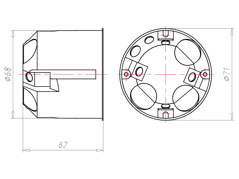 Verbindungsdose HW Ø68x62mm Kst IP3X rnd Ger/VerbDose/kast