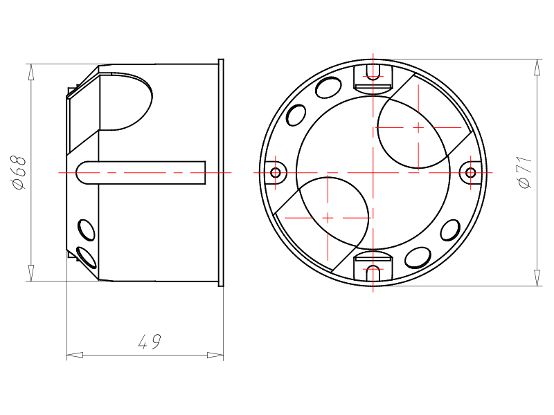 Hohlwanddose luftd Ø68x48mm Kst rnd IP3X Gehäusedurchführung durch Dichtmembran