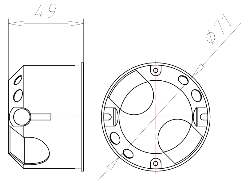 Hohlwanddose luftd Ø68x48mm Kst rnd IP3X Gehäusedurchführung durch Dichtmembran