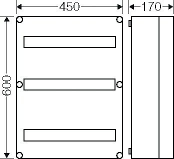 Automatengehäuse AP 3x18TE Kst IP65 REG 450x600x170mm ET93mm