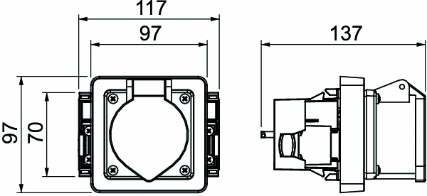 Geräteeinbaudose GEB-K 1f Front CEE rast f. CEE-Steckdose 16A