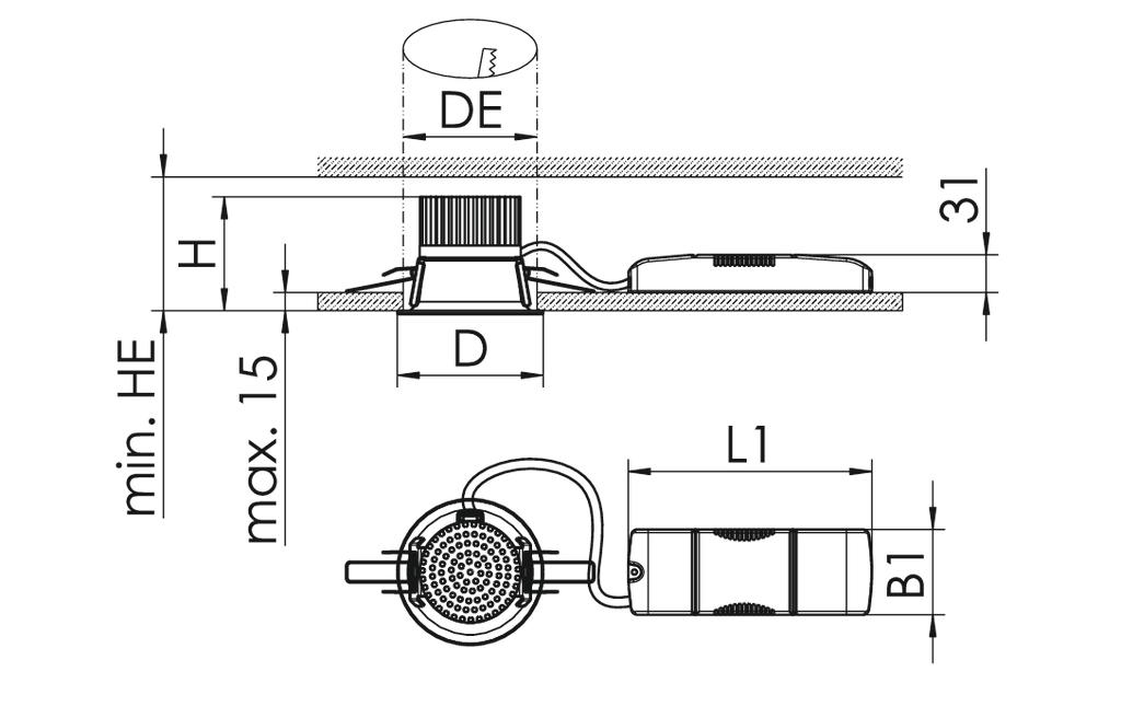 LED-Einbaustrahler 9W MYRAL 3000K 1500lm Konv 1LED Alu IP20 ws gebürstet