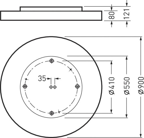 LED-Wannenleuchte 89W 3000K 12800lm ws Konv Dimmung DALI IP40 Ø900x121mm