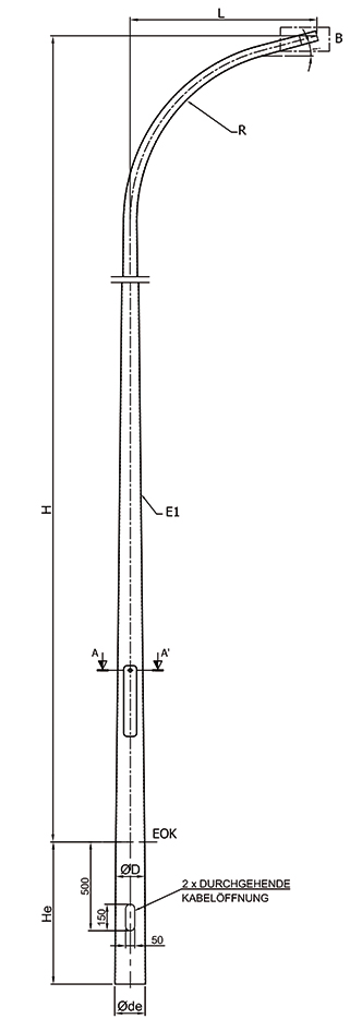 Lichtmast 7,5m Ø60mm ST vz 1500mm