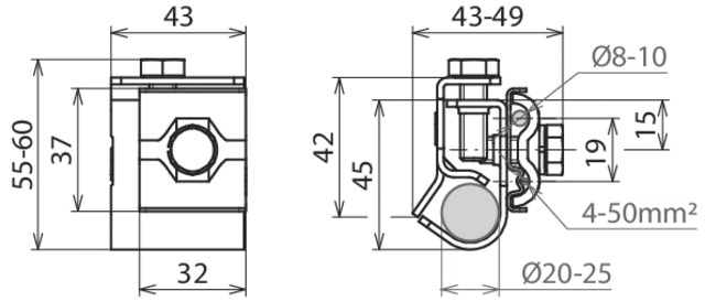 Anschlussklemme V4A Ø25 8-10mm unbeh Edelstahl (V4A)