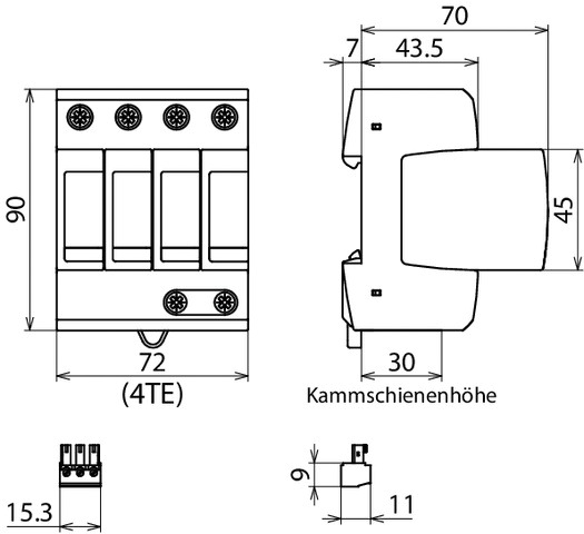 Überspannungsableiter Netzform-TN-S/TT 230VAC 1,5kV Mit Fernmeldekontakt 4TE