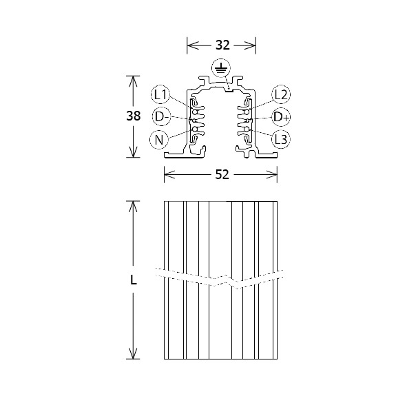 Stromschiene 3ph 1000mm Stromschienen ws 440V Alu 52x38mm rechteck