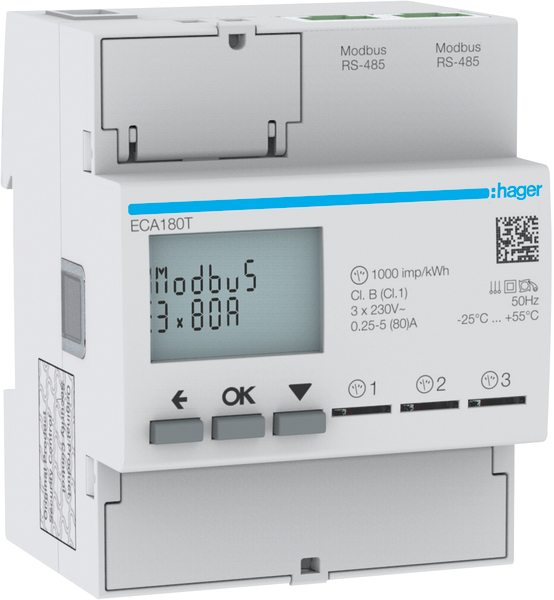 Wechselstromzähler 1ph 80 elektr digi B 80A RS-485 230V/L-L Multitarif 45-65Hz