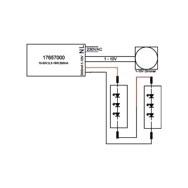 LED-Steuerung 5,25-18W 350mA 51,4V IP20 1-10V Dimmung 1-10 V Kstgeh dyn