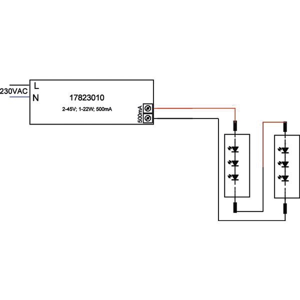 LED-Trafo 1-22W 500mA 44V IP20 Kstgeh stat 146,5x43,5x30mm