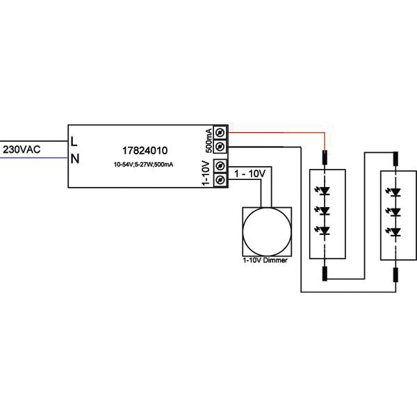 LED-Steuerung 5-27W 500mA 54V IP20 1-10V Dimmung 1-10 V Kstgeh dyn