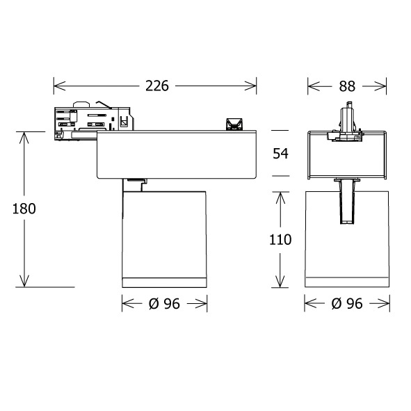 LED-Schienenstrahler 22W Scout 3000K Alu 2310lm Konv Dimmung DALI 1LED IP20 sw mt