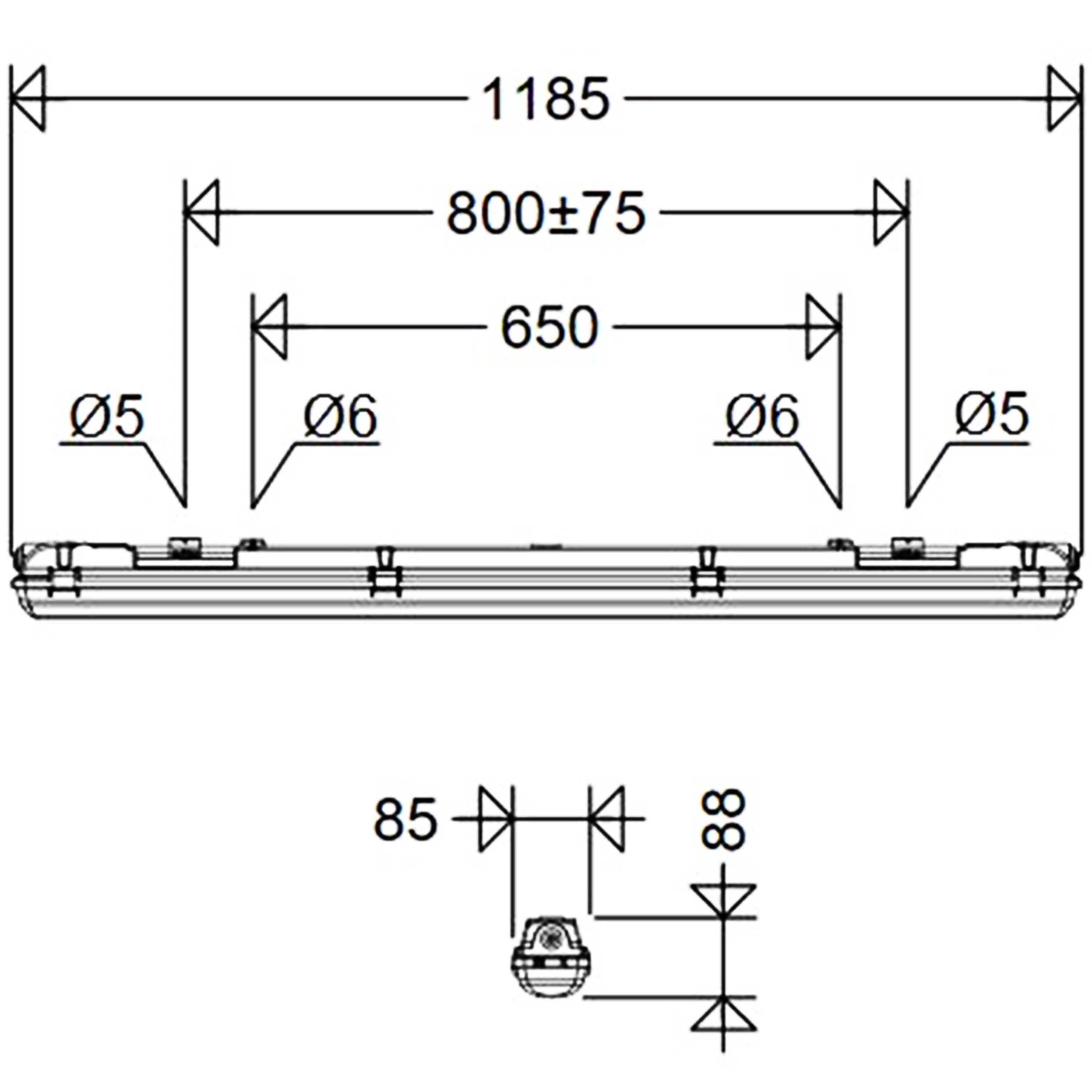 LED-Feuchtraumleuchte LUXANO2 30W 4000K 4100lm gr Konv IP65 1185x85x88mm