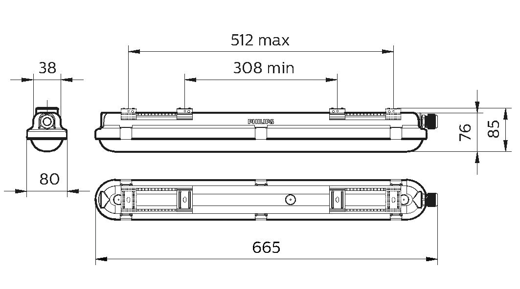 LED-Feuchtraumleuchte CoreLine 15W 4000K 1800lm ws Konv IP65 665x80x76mm