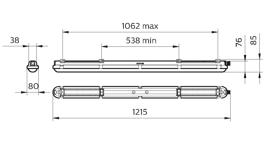 LED-Feuchtraumleuchte CoreLine 20,5W 4000K 2500lm ws Konv IP65 1215x80x76mm