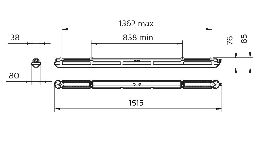 LED-Feuchtraumleuchte CoreLine 24,3W 4000K 3100lm ws Konv IP65 1515x80x76mm