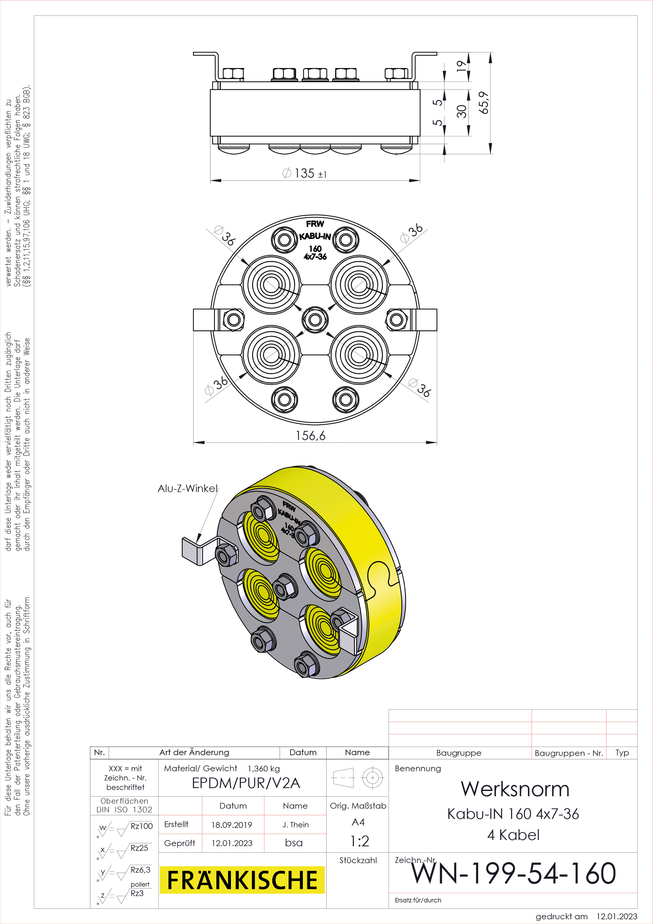 Mauerdurchführung Ø135-13 Ø9-36mm L30mm Pressringdichtung