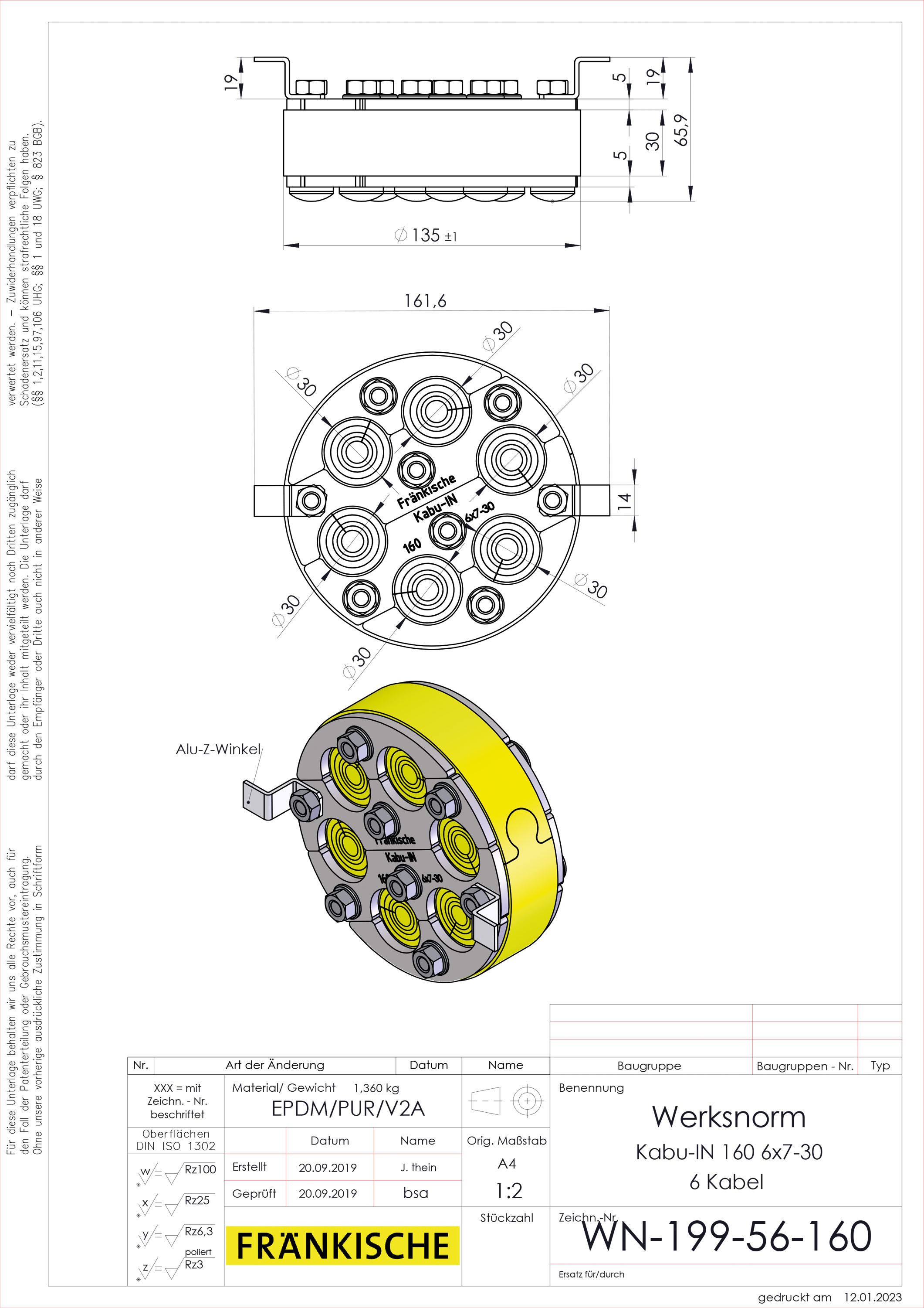 Mauerdurchführung Ø135-13 Ø9-30mm L30mm Pressringdichtung