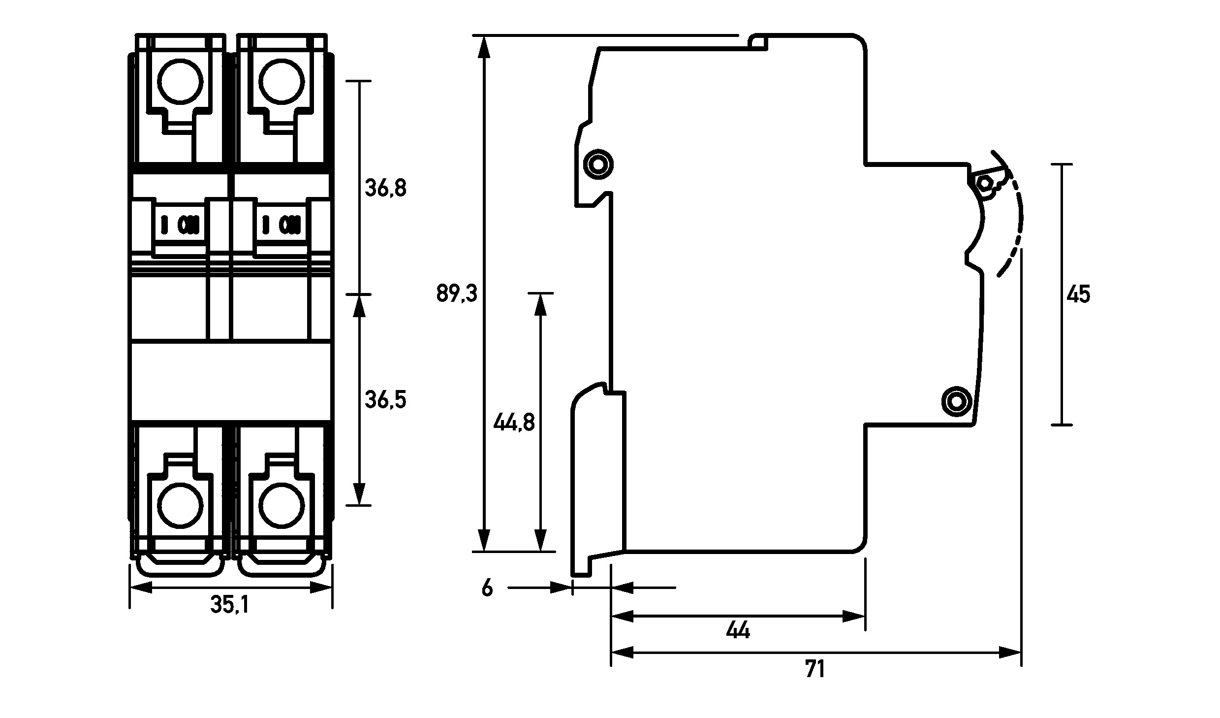 Leitungsschutzschalter UC D 30A 2p 480V 2TE 16,67-400Hz IP20