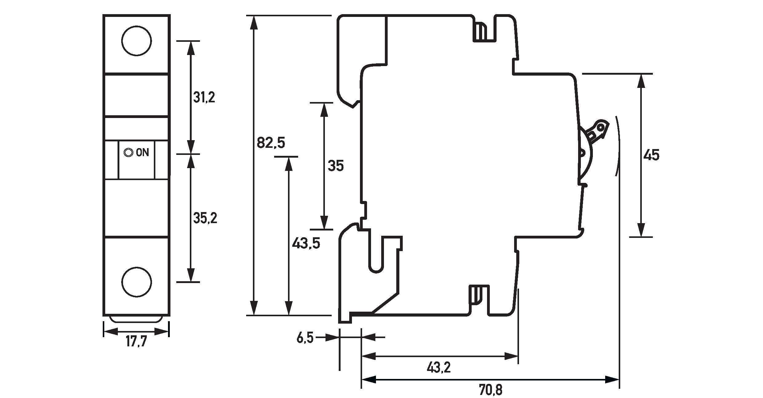 Leitungsschutzschalter DC B 6A 1p 125V 1TE Zusatzeinrichtungen möglich IP20