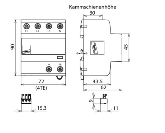 Kombi-Ableiter TS35 3p TN-C-S TN-S TT 400VAC Hutschiene TH35 Netzform TN-C-S