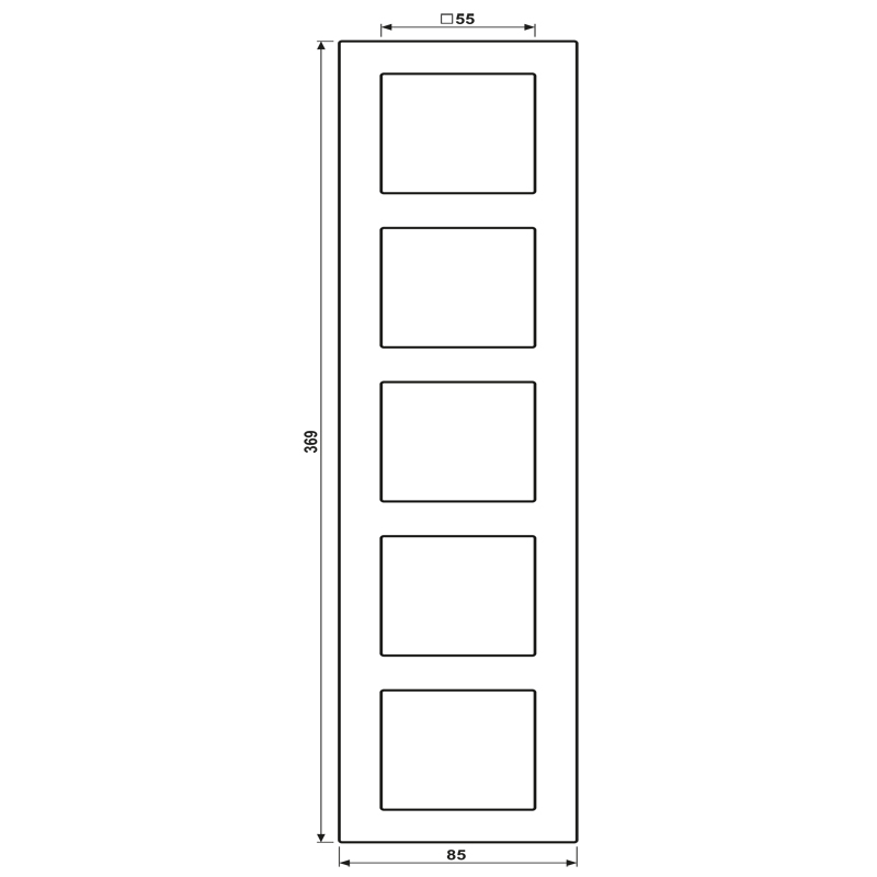 Einbaurahmen 5f sw mt A / A 550 Kst f.GEB-K Unterputzmontage Thermopl