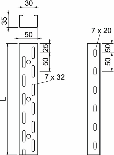 Kabelrinne RKS-Serie 35x50x0,75mm Rinne 3000mm Seitenl 1600qmm