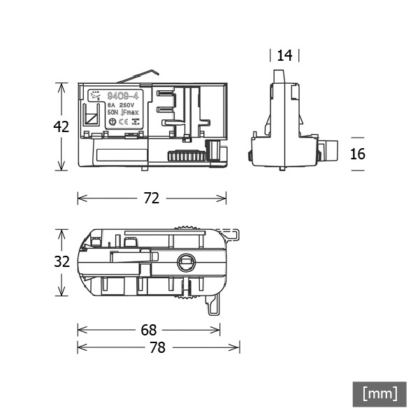 Leuchtenanschlussadapter Stromschienen ws 3p 72mm