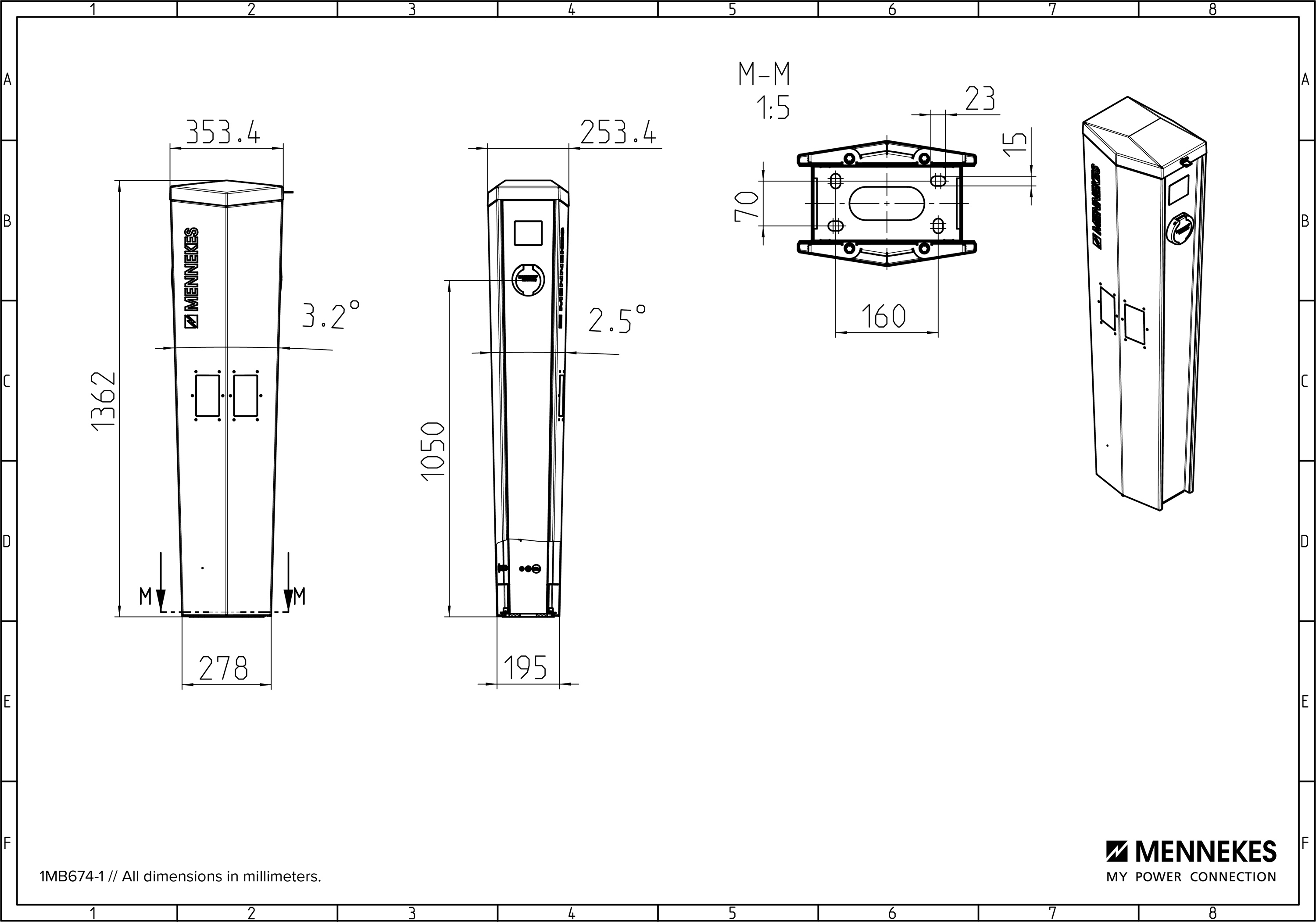 Ladesäule 22kVA 3ph AMEDIO 2f 22kW/Ladep IP54 353,4x1362x253,4mm Bodenbef ST IK10