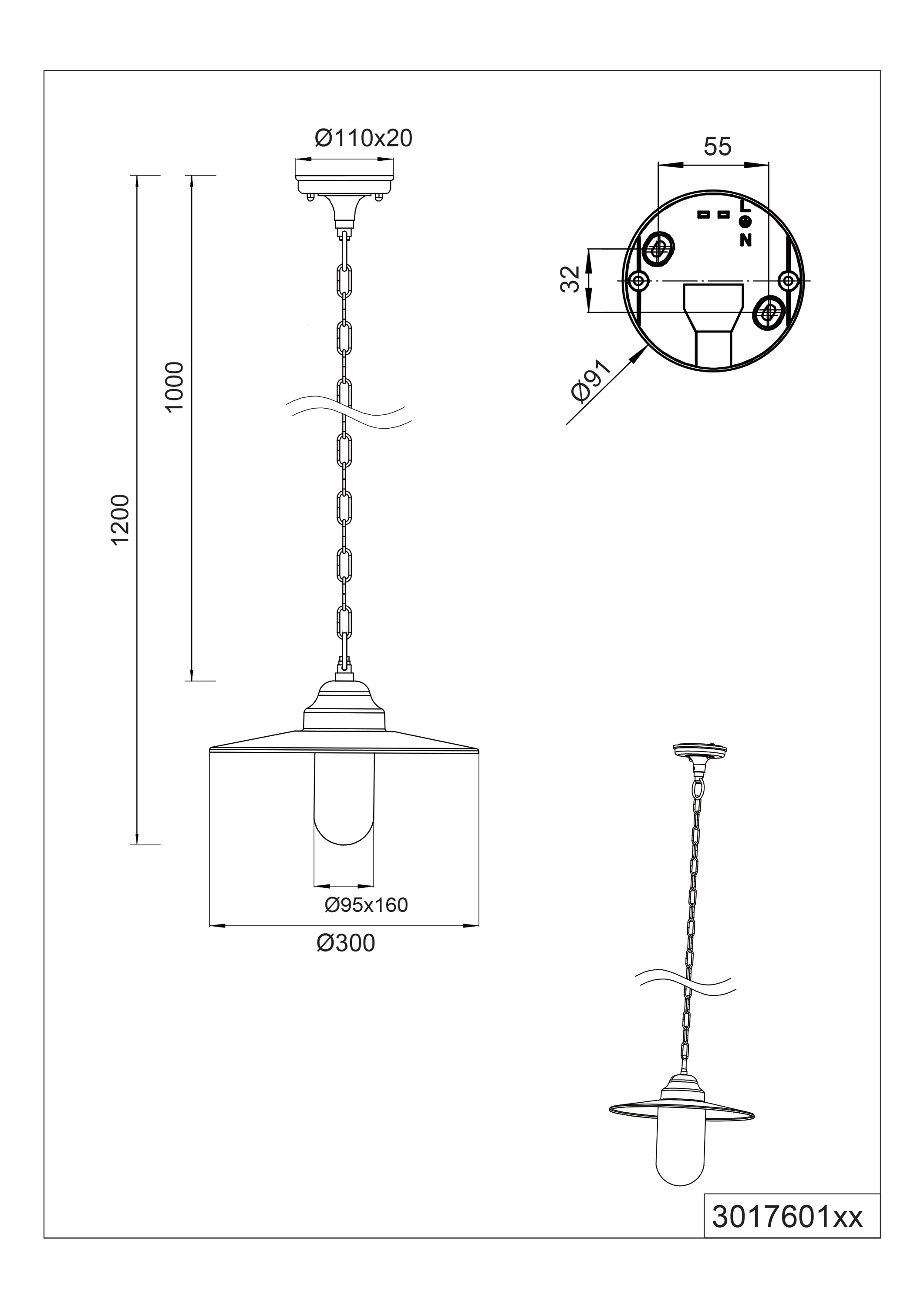 Pendelleuchte 40W BRENTA HV anth E27 sym IP44 Ø300mm