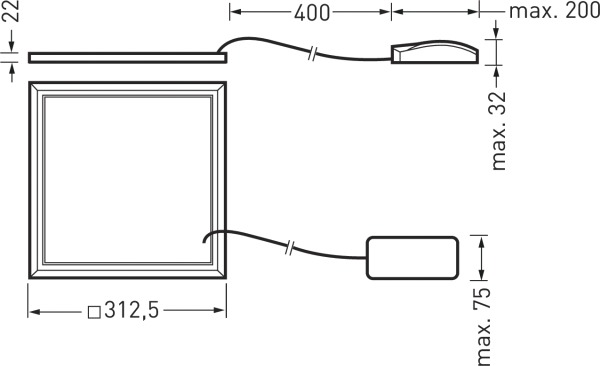 LED-Panel 18W 4000K 2100lm ws Konv IP40 310x310x22mm