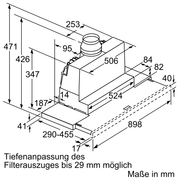 Dunstabzugshaube Flschirm 898mm si A LED 53dB 397cbm/h Ø120-150mm 3st Abl/Uml