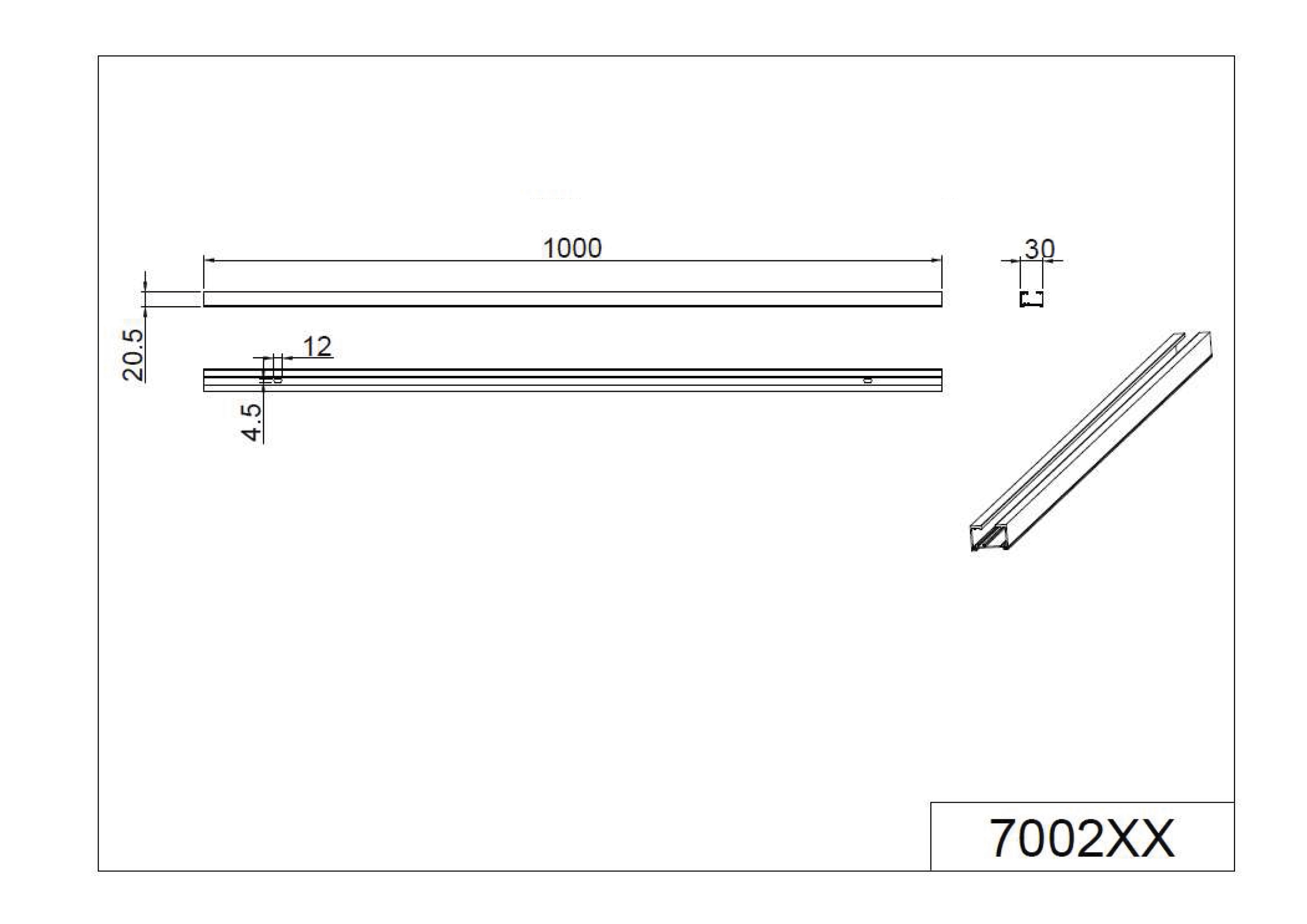 Stromschiene 2ph 1000mm DUOLINE sw 230V ST 30x20mm rechteck