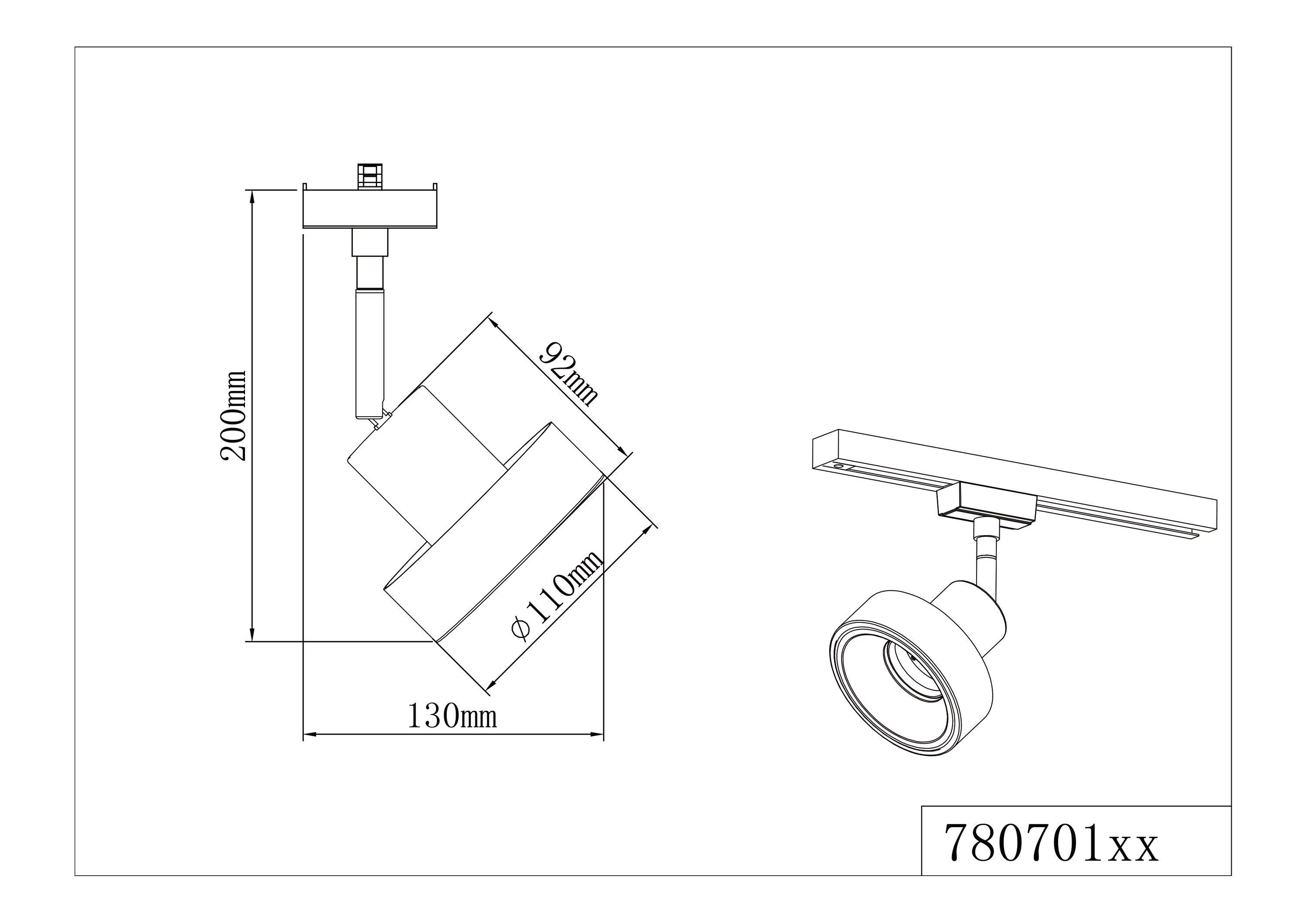 LED-Schienenstrahler 25W LEON sw mt IP20 RF:hglz 1LED ST GU10 2ph 130x200x110mm