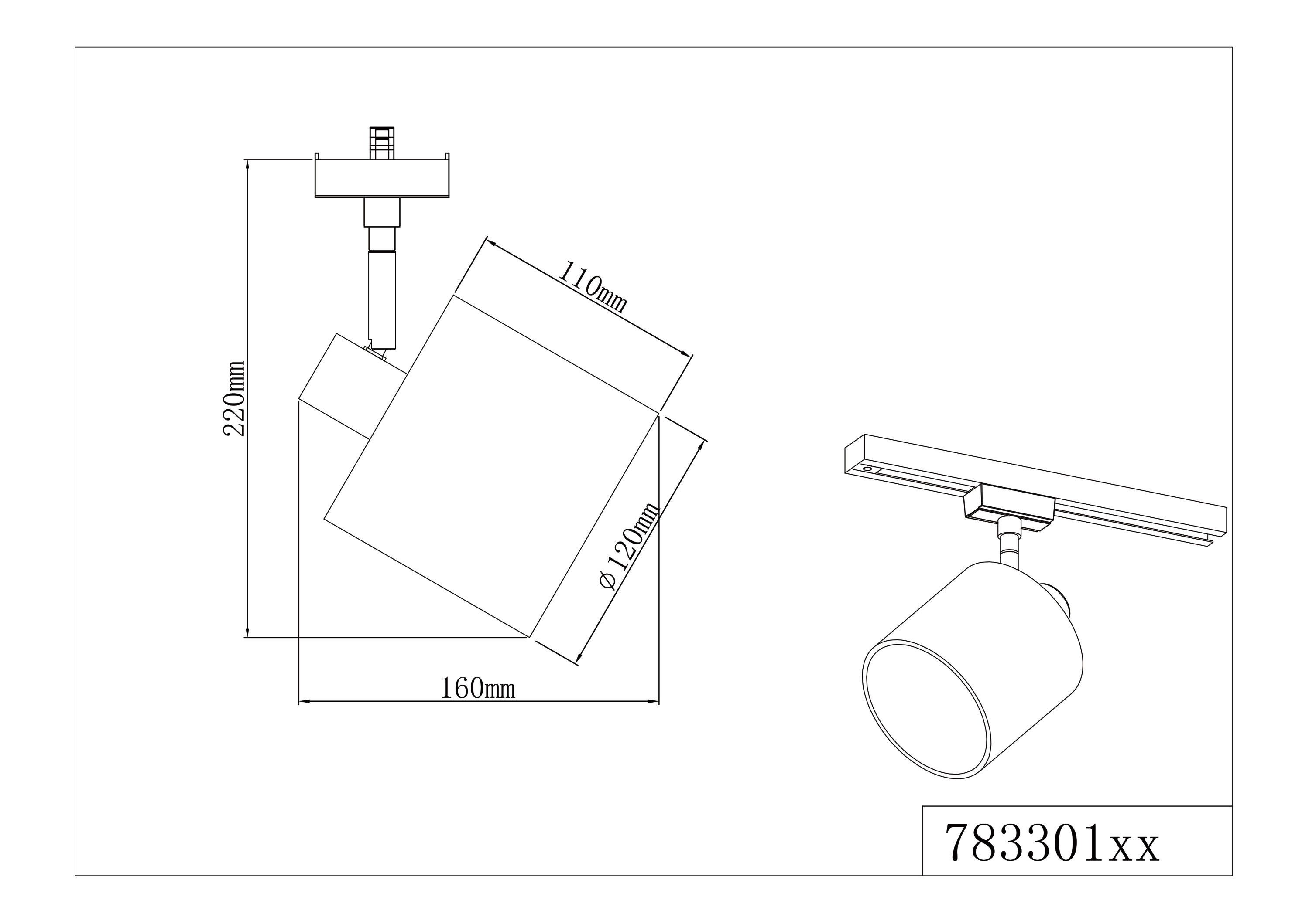 Schienenstrahler 25W TOMMY E14 sw mt ST IP20 RF:matt 2ph 160x220x120mm