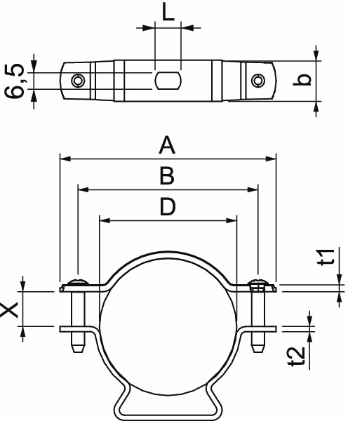 Abstandsschelle 1f Ø53mm geschl Alu hfr