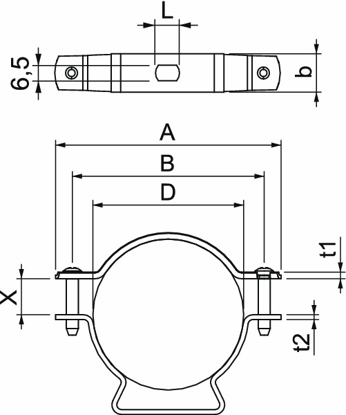 Abstandsschelle 1f Ø63mm geschl Alu hfr