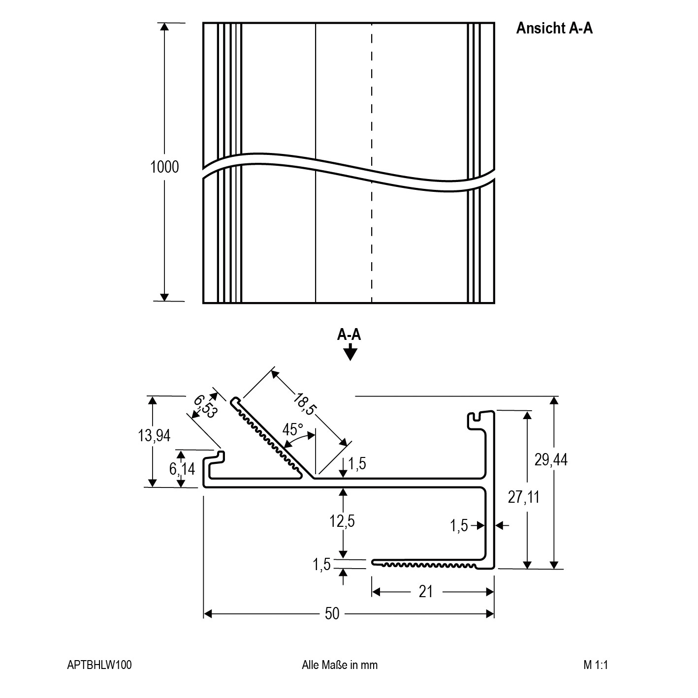 Anbauprofil ws Alu 2000x50x28mm